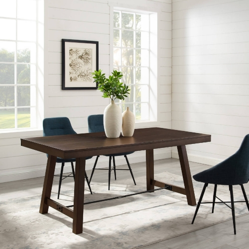 70" Trestle Dining Table in Dark Brown Oak & Black Metal